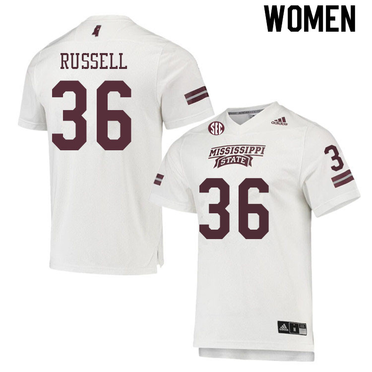 Women #36 Donterry Russell Mississippi State Bulldogs College Football Jerseys Sale-White